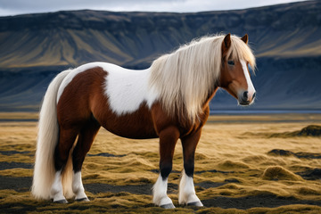 草原上的棕白相间马