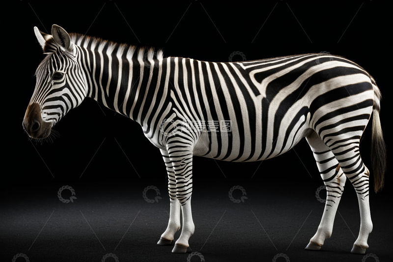 高清大图下载【趣麦麦图】黑色背景下站立的斑马