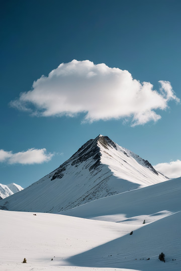 蓝天白云下的雪山风景