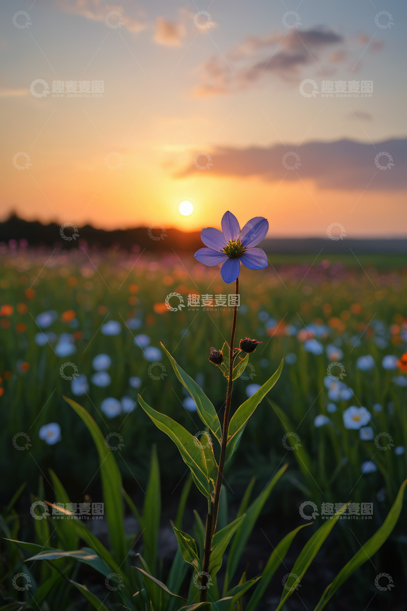 高清大图下载【趣麦麦图】夕阳下田野中的紫色小花
