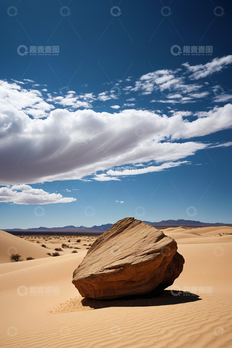 高清大图下载【趣麦麦图】沙漠中巨石与蓝天白云景观