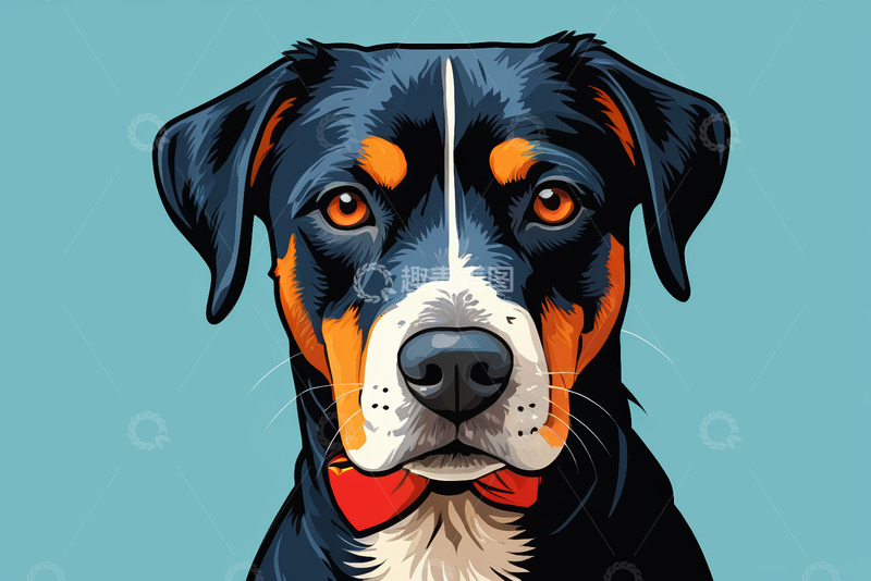 高清大图下载【趣麦麦图】戴领结的狗肖像插画