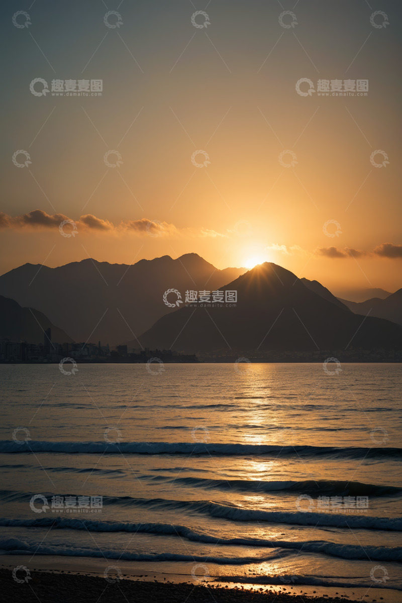 高清大图下载【趣麦麦图】海边日落时分山海景观