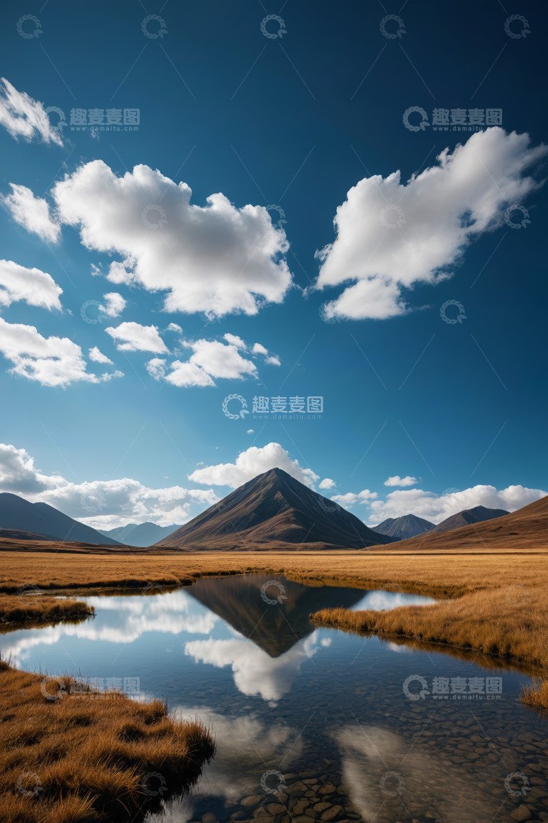 高清大图下载【趣麦麦图】蓝天白云下的山景与水域风光