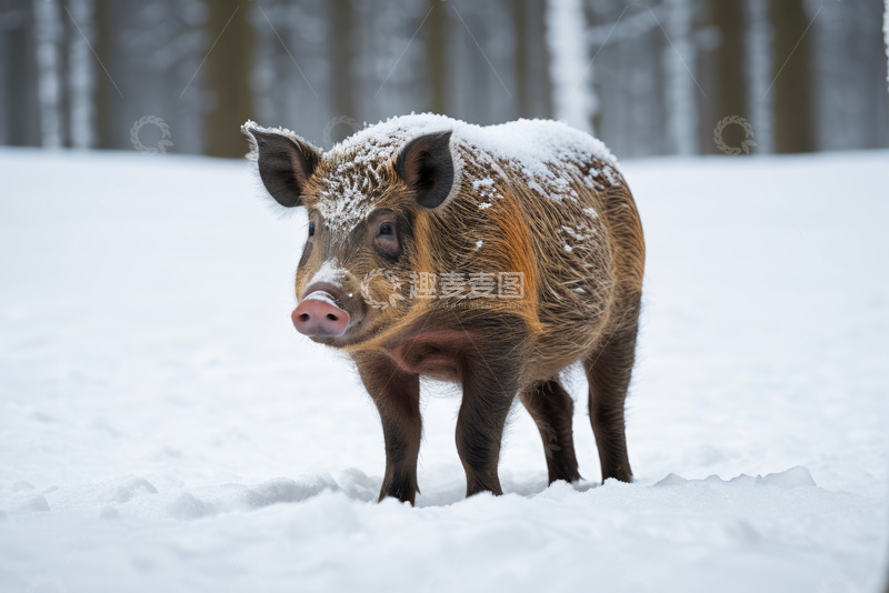 高清大图下载【趣麦麦图】雪地上的野猪特写