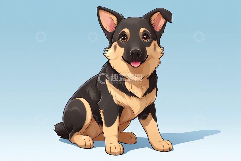 高清大图下载【趣麦麦图】卡通风格德国牧羊犬插画