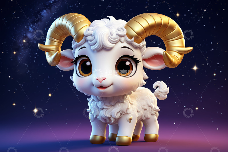 高清大图下载【趣麦麦图】可爱卡通小羊星空背景图
