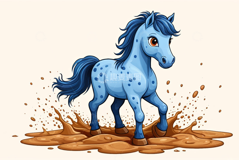 高清大图下载【趣麦麦图】蓝色斑点小马踩泥场景