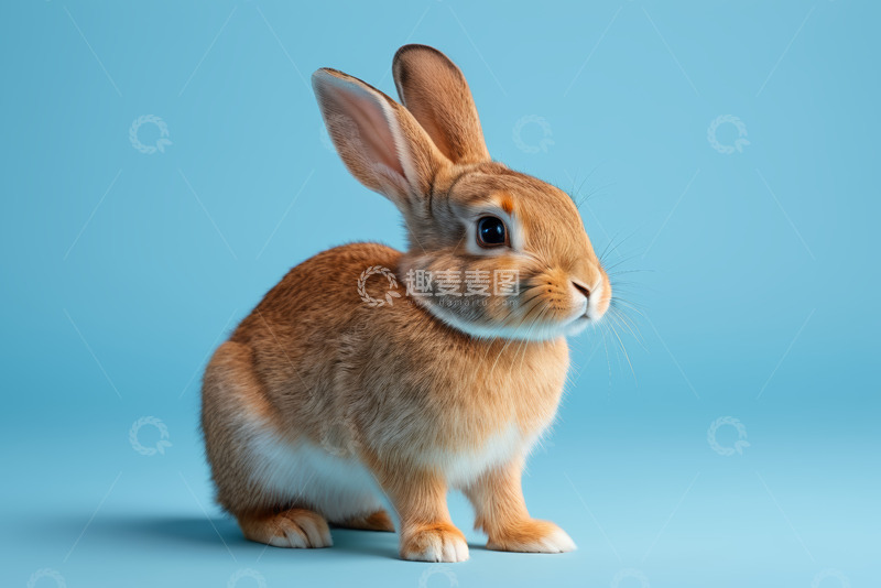 高清大图下载【趣麦麦图】蓝色背景下的可爱兔子