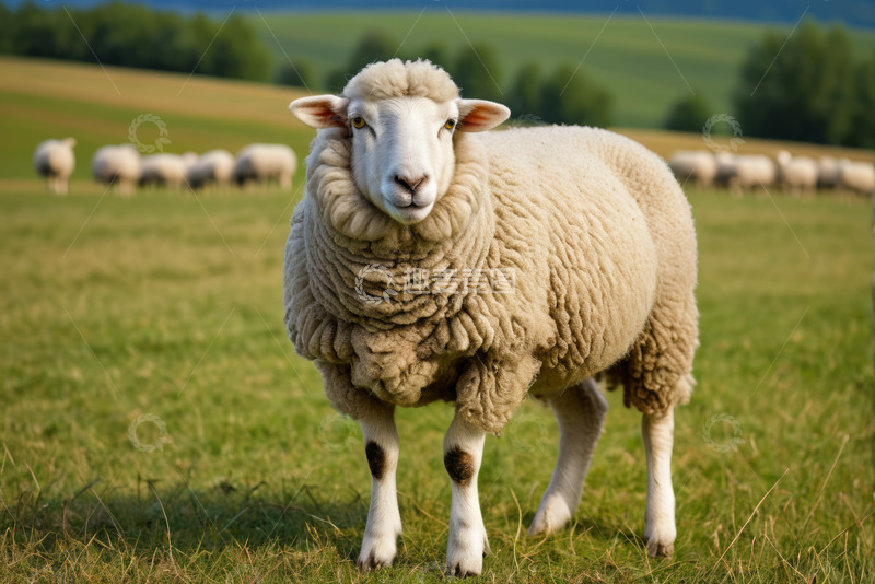 高清大图下载【趣麦麦图】草地上站立的绵羊与羊群