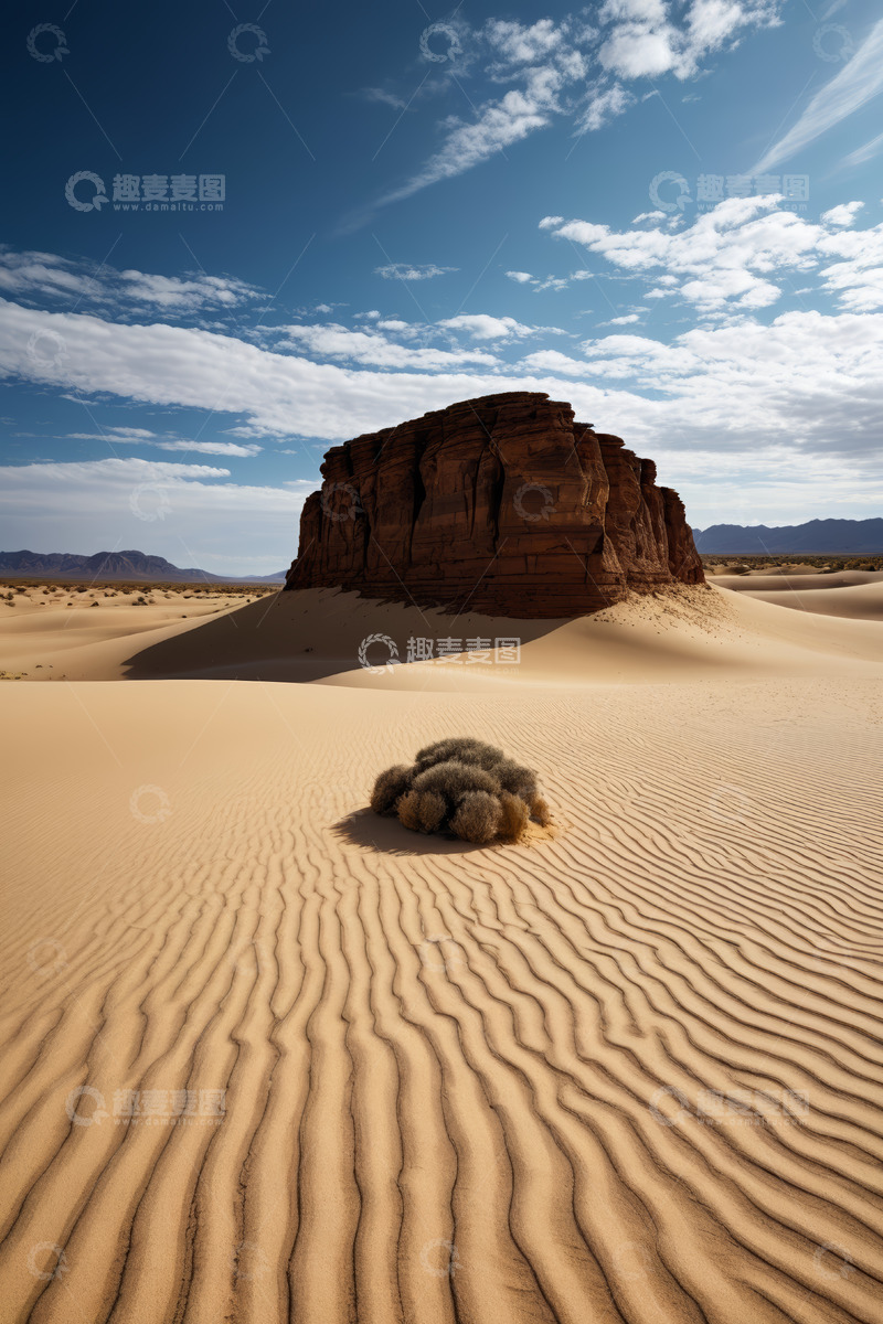 高清大图下载【趣麦麦图】沙漠中孤立的岩石与沙丘景观
