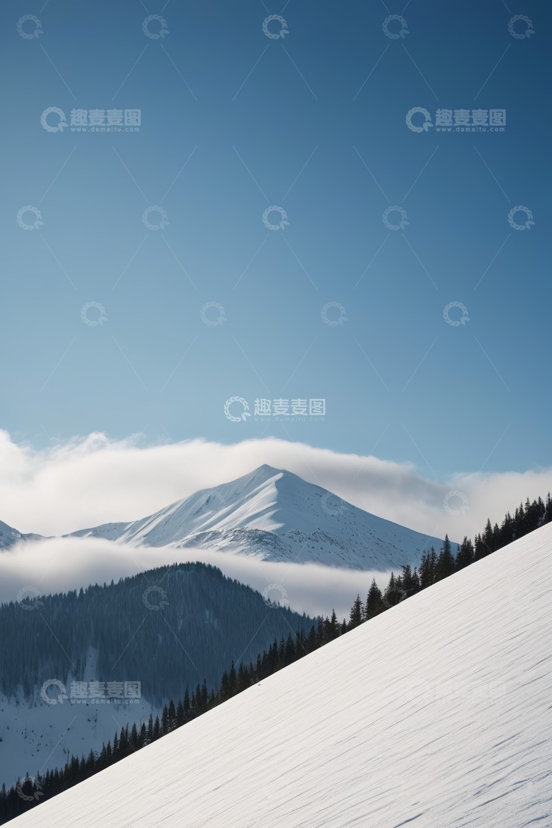 高清大图下载【趣麦麦图】雪山森林自然风光全景