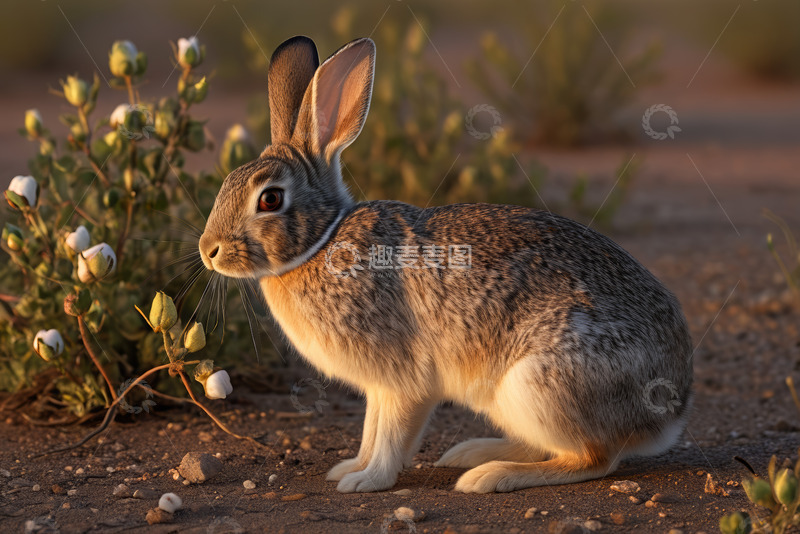 高清大图下载【趣麦麦图】野外站立的灰褐色野兔