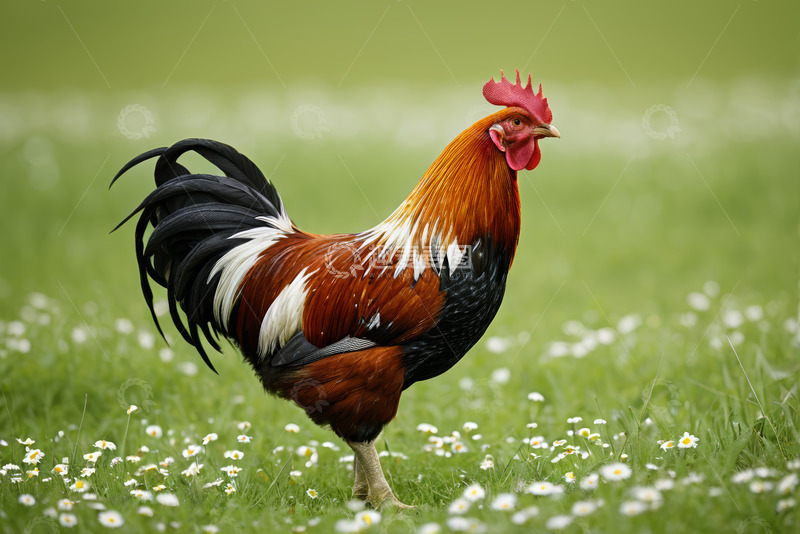 高清大图下载【趣麦麦图】草地上站立的公鸡