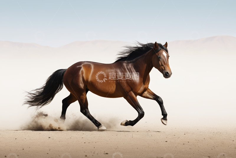 高清大图下载【趣麦麦图】沙漠中奔跑的骏马