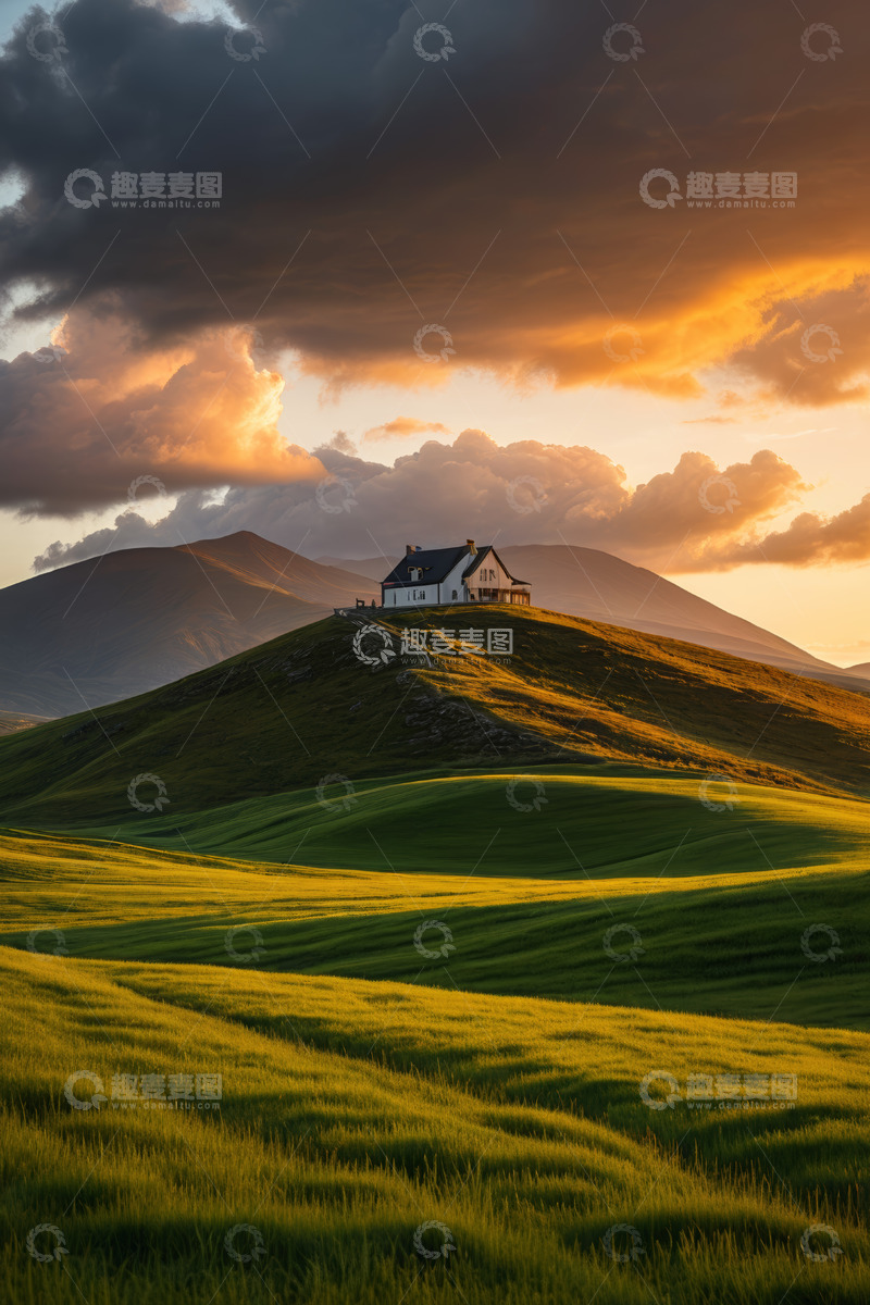 高清大图下载【趣麦麦图】山丘上的房屋与自然风光