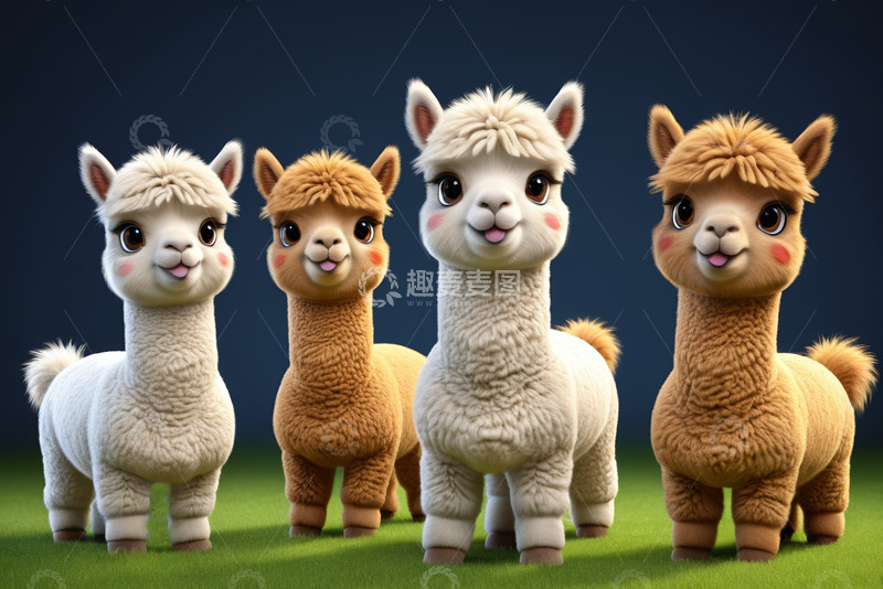 高清大图下载【趣麦麦图】四只可爱卡通羊驼形象