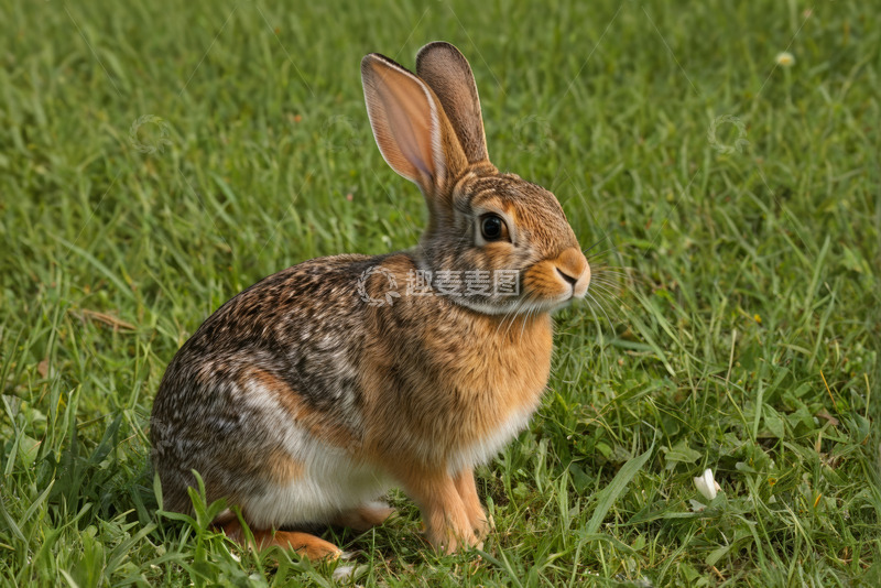 高清大图下载【趣麦麦图】草地上坐着的兔子