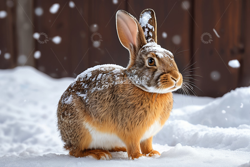 高清大图下载【趣麦麦图】雪地上的兔子特写