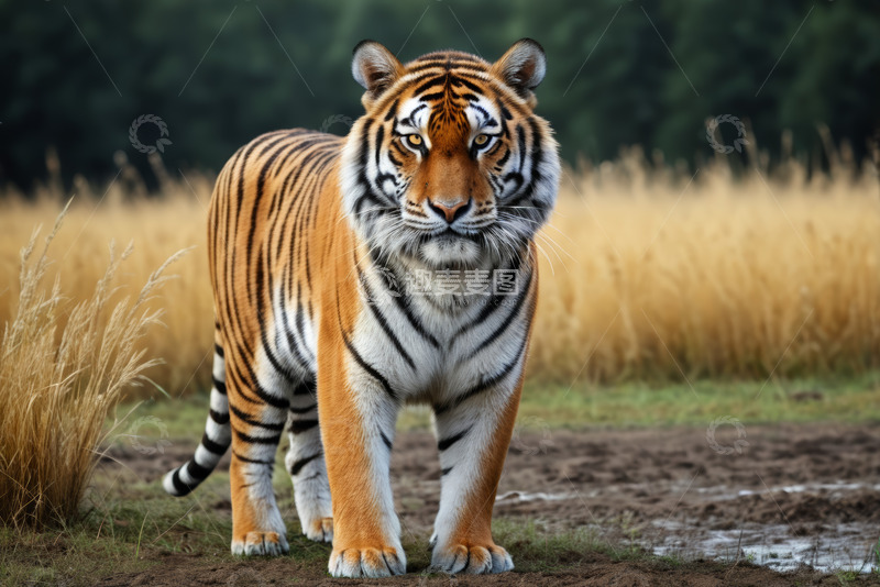 高清大图下载【趣麦麦图】野外站立的老虎