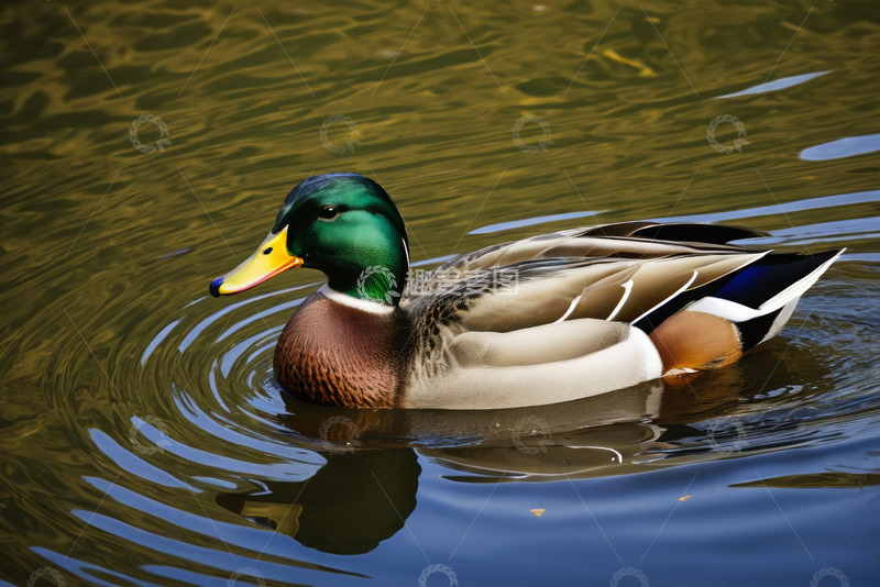 高清大图下载【趣麦麦图】水中游动的绿头野鸭