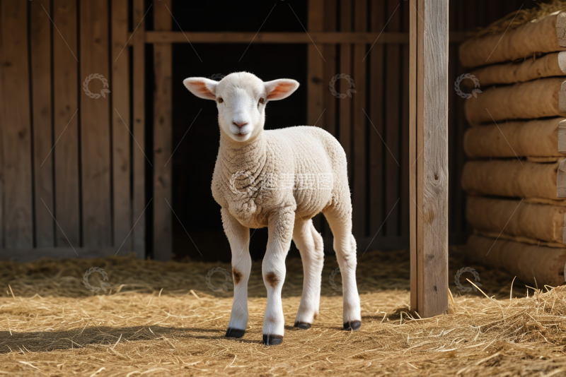 高清大图下载【趣麦麦图】谷仓内站立的小羊