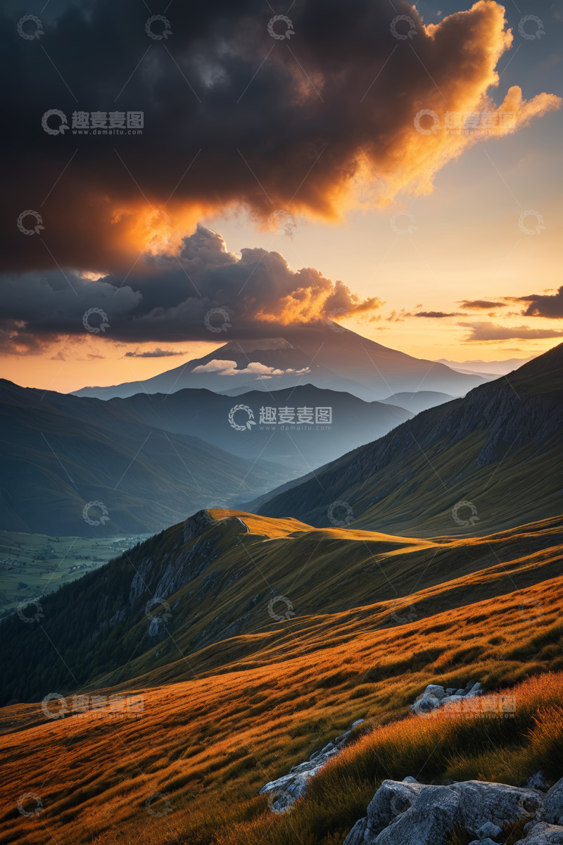 高清大图下载【趣麦麦图】黄昏时分的山峦自然风光