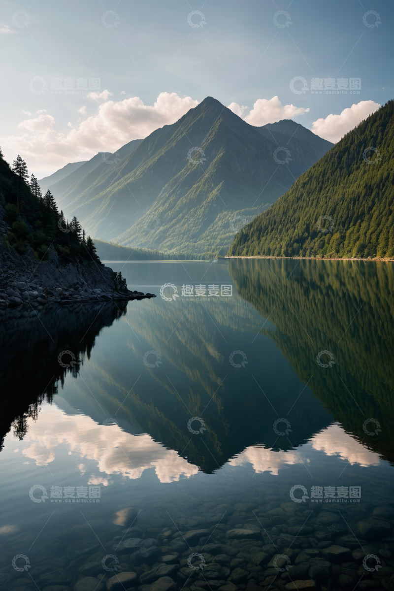 高清大图下载【趣麦麦图】山水相依的静谧湖景
