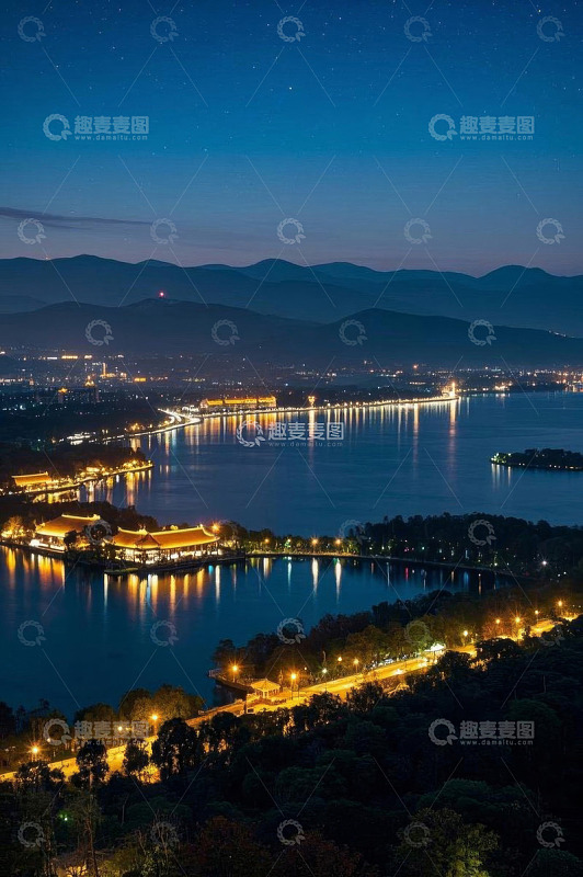 西湖夜景全景俯瞰
