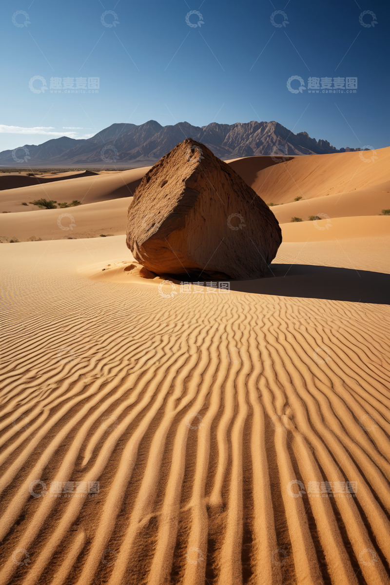 高清大图下载【趣麦麦图】沙漠中巨石与起伏沙丘景观