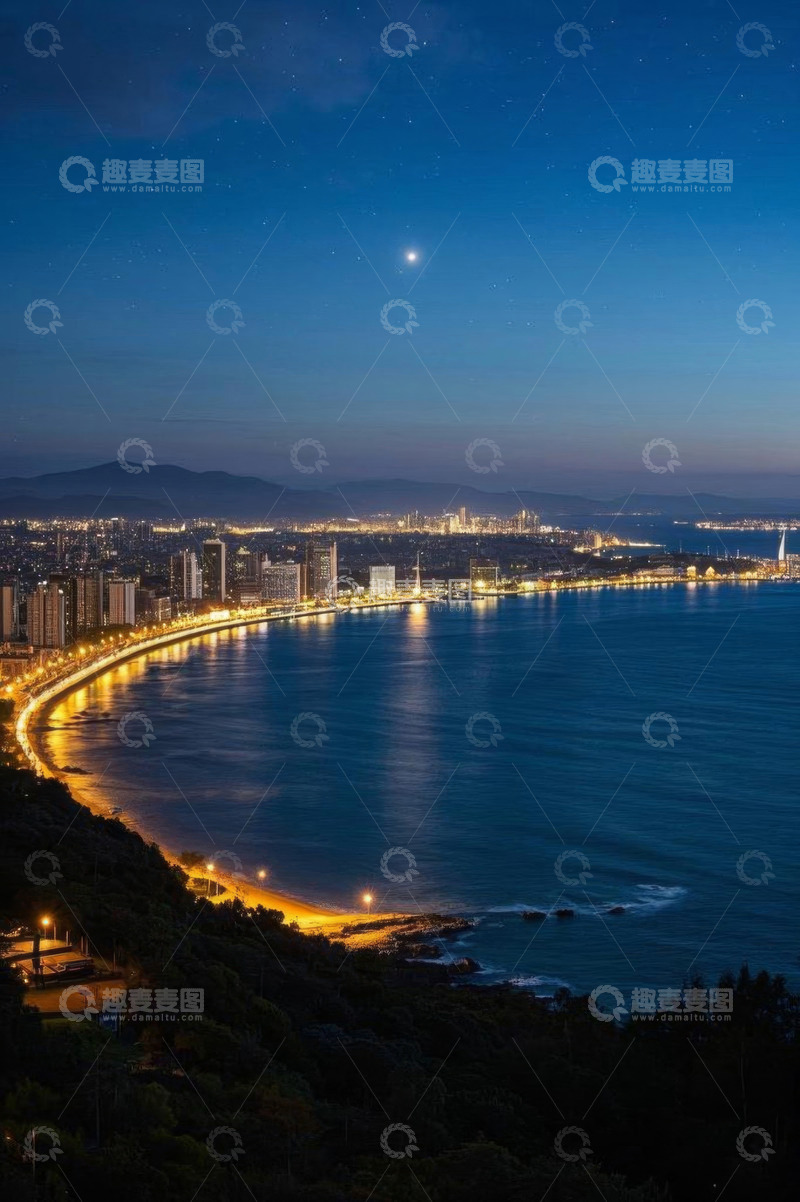 高清大图下载【趣麦麦图】海滨城市夜景俯瞰