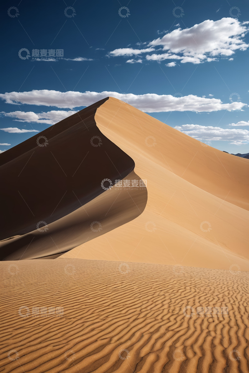 高清大图下载【趣麦麦图】蓝天白云下的沙漠沙丘景观
