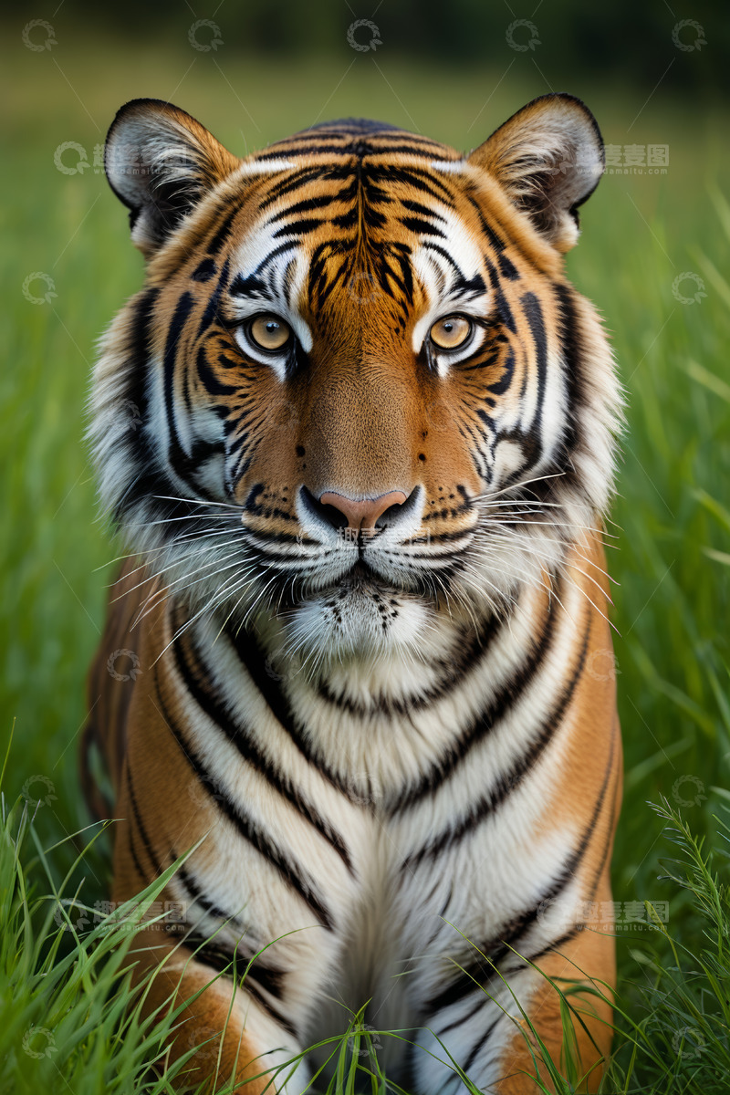 高清大图下载【趣麦麦图】草地上的老虎特写
