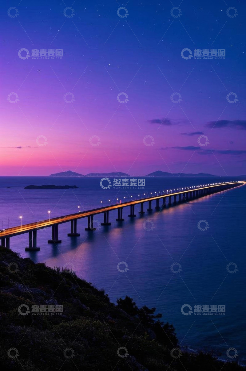 高清大图下载【趣麦麦图】跨海大桥暮色全景