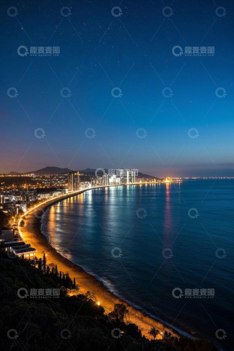 高清大图下载【趣麦麦图】海滨城市夜景海岸线风光