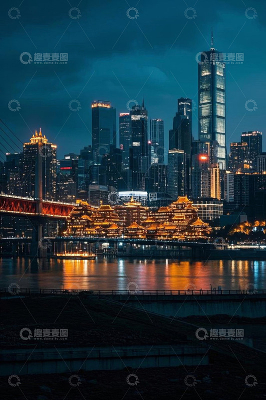 重庆城市夜景与桥梁景观