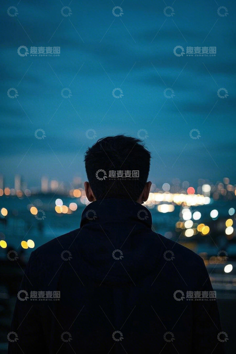 高清大图下载【趣麦麦图】男子夜晚眺望城市灯火