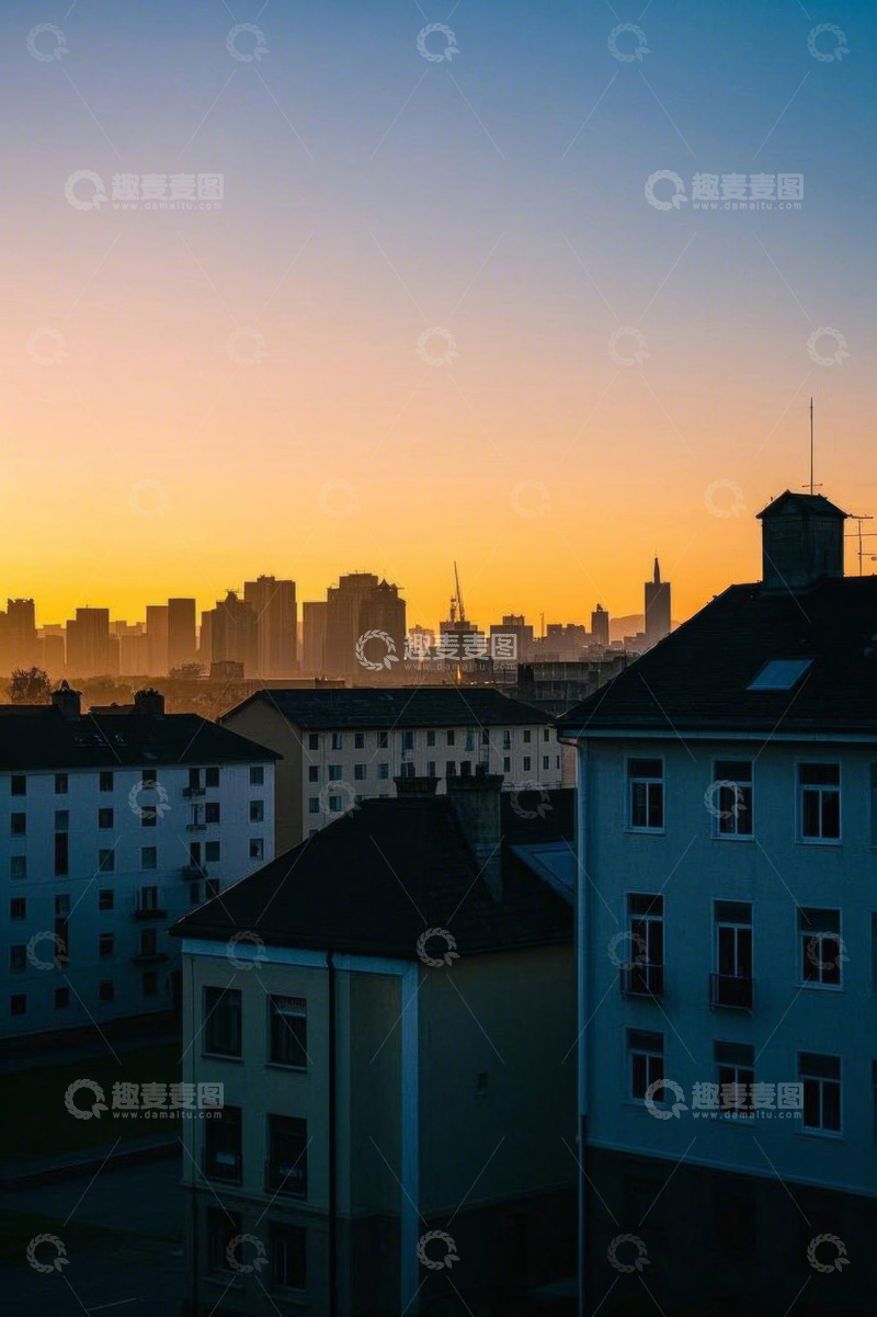 高清大图下载【趣麦麦图】城市日出时的建筑景观