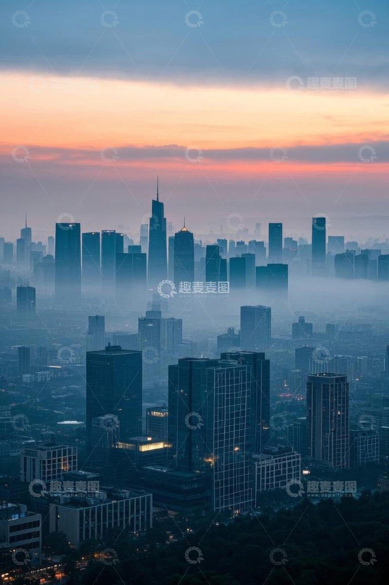 高清大图下载【趣麦麦图】城市高楼日出全景