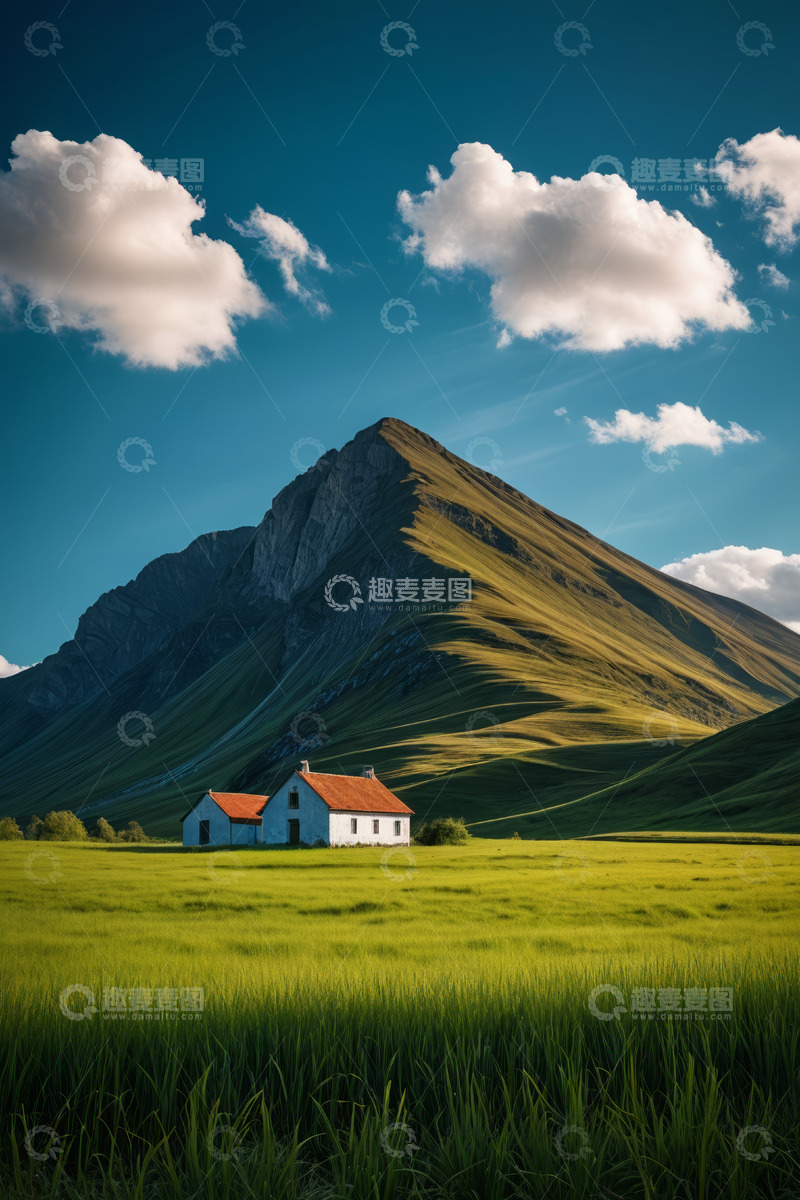 高清大图下载【趣麦麦图】山间草原上的房屋景观