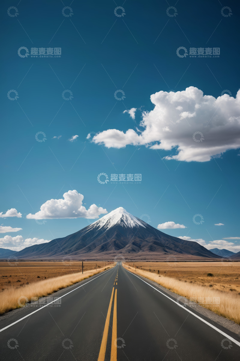 高清大图下载【趣麦麦图】旷野公路与雪山远景