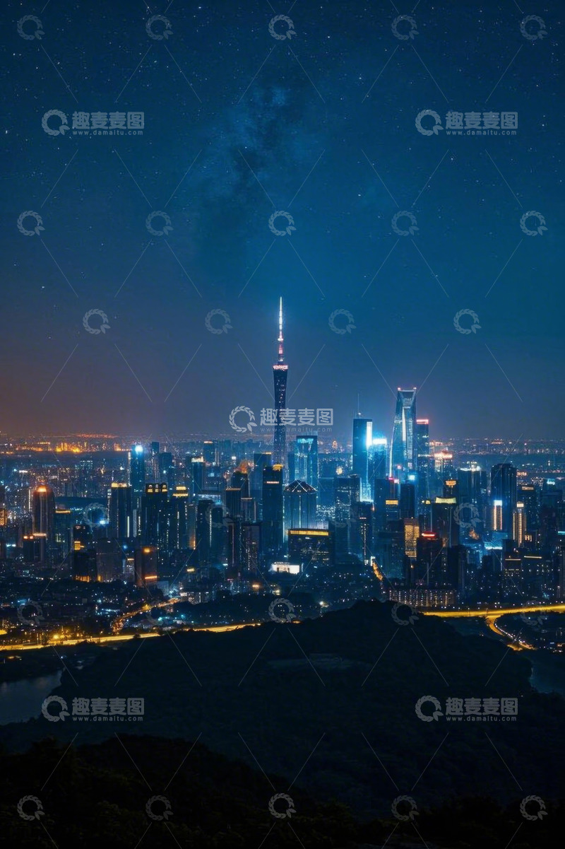 高清大图下载【趣麦麦图】城市夜景高楼星空俯瞰画面