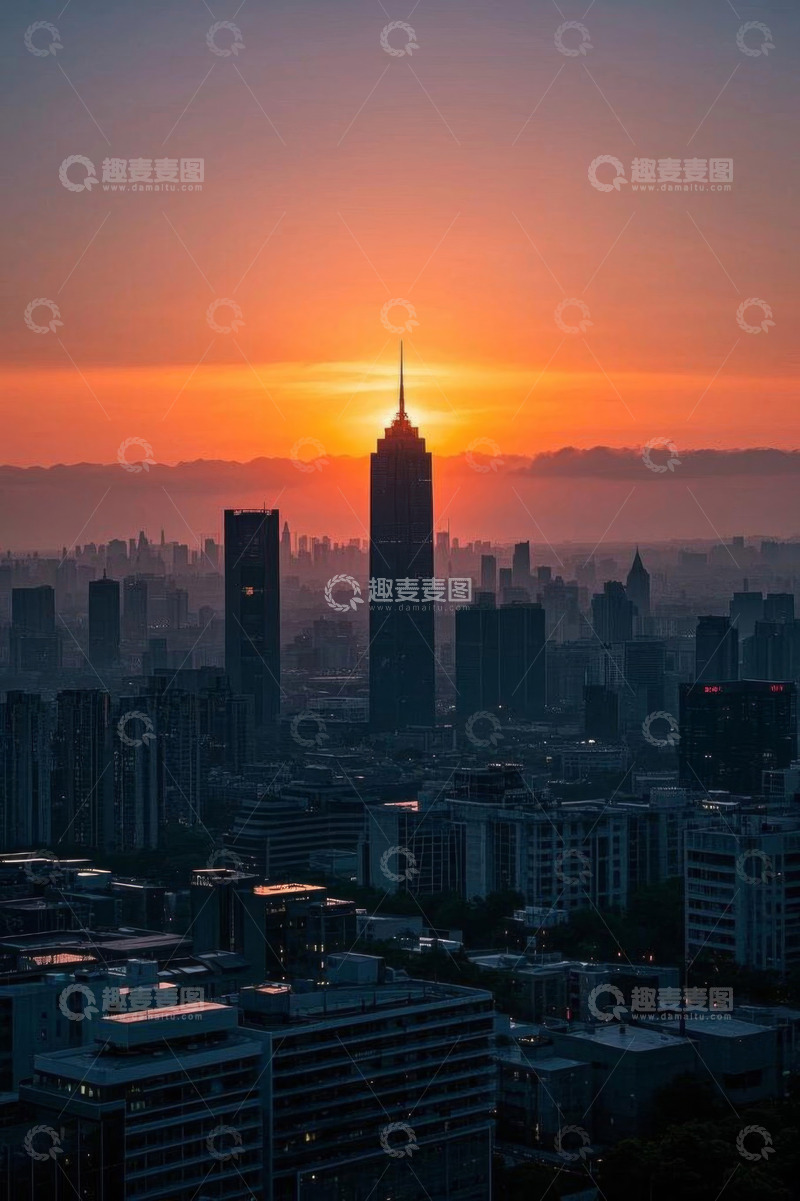高清大图下载【趣麦麦图】城市日落时分高楼景观