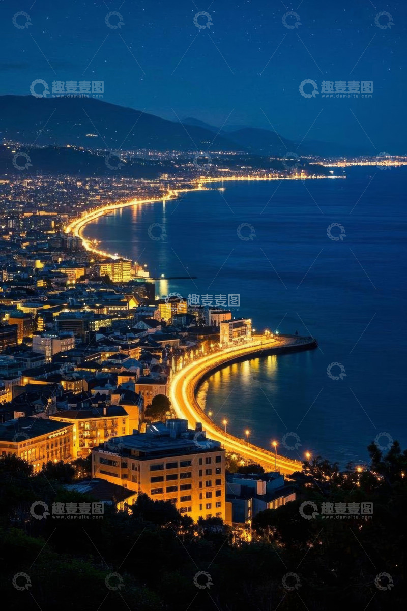 高清大图下载【趣麦麦图】海滨城市夜景俯瞰