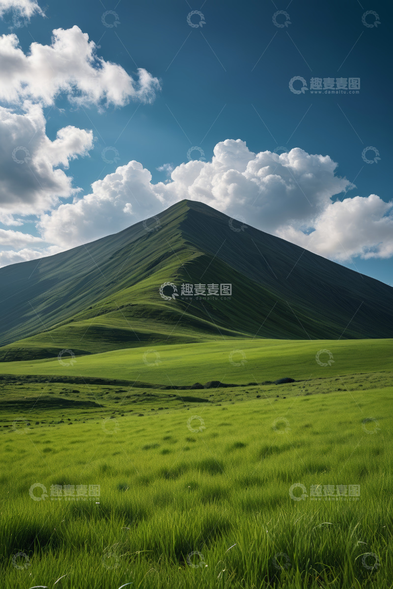 高清大图下载【趣麦麦图】蓝天白云下的绿色山丘风景