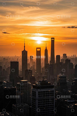 上海城市日落高楼景观