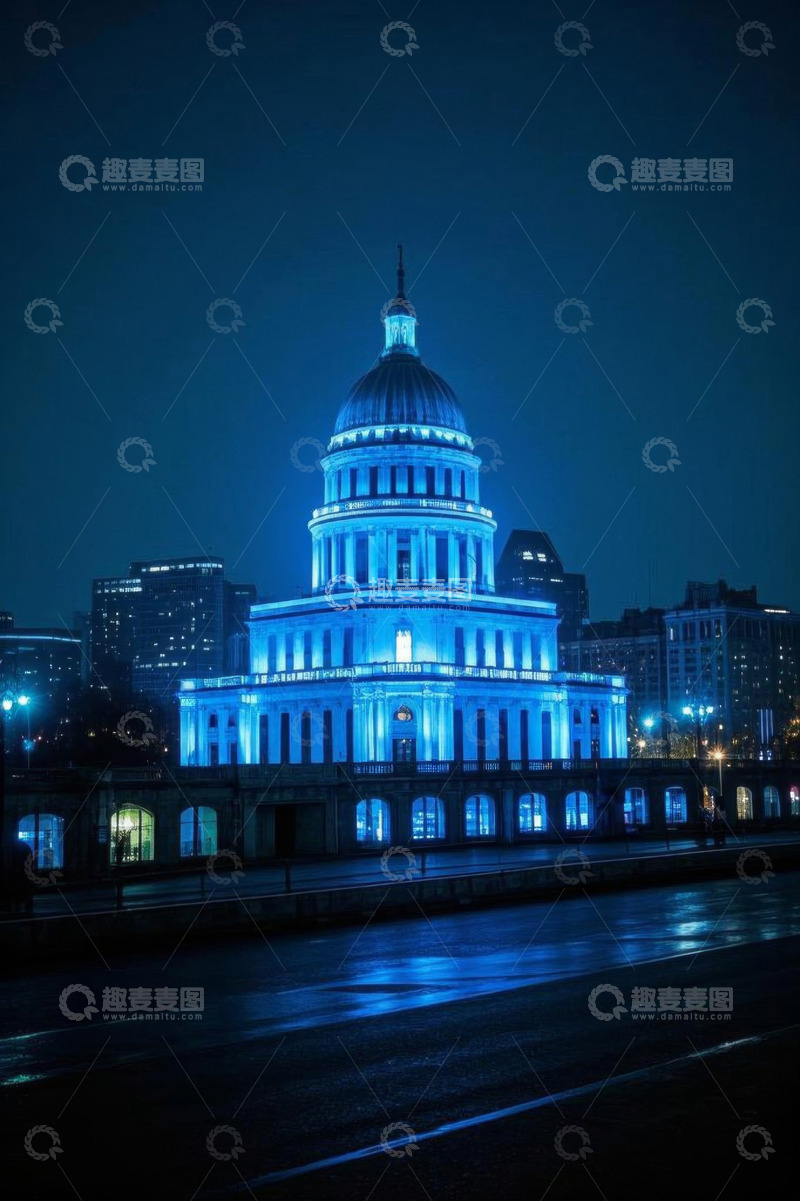 高清大图下载【趣麦麦图】夜晚蓝调风格建筑夜景