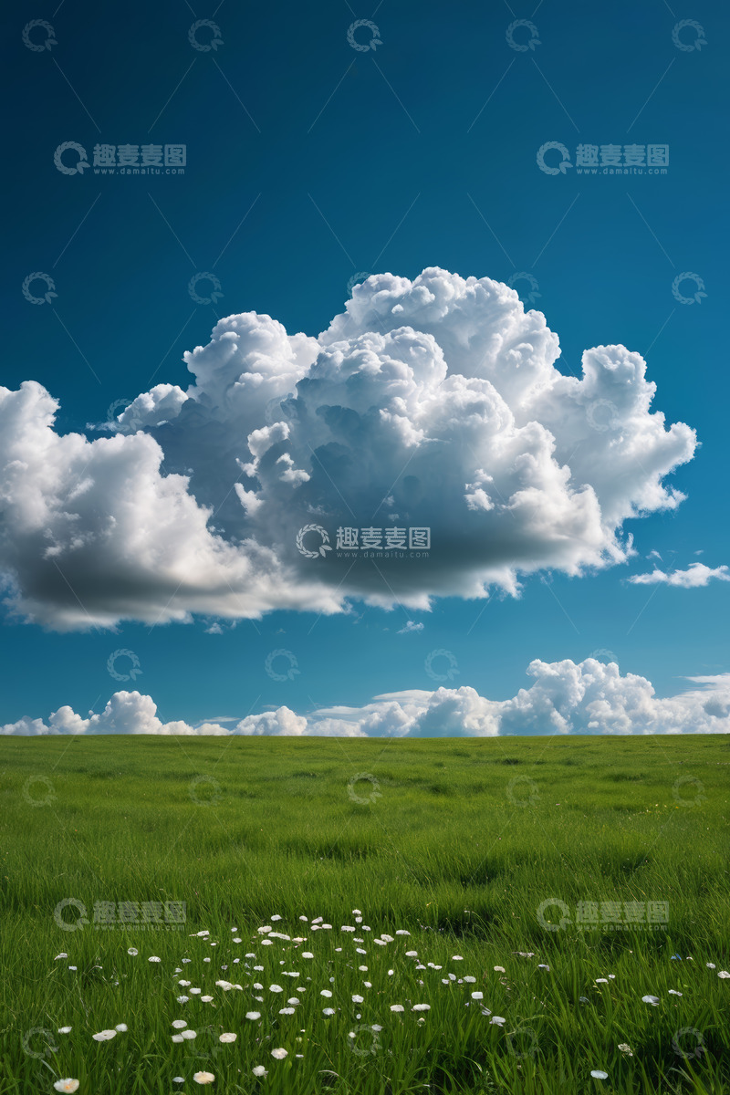 高清大图下载【趣麦麦图】蓝天白云下的绿色草地景观