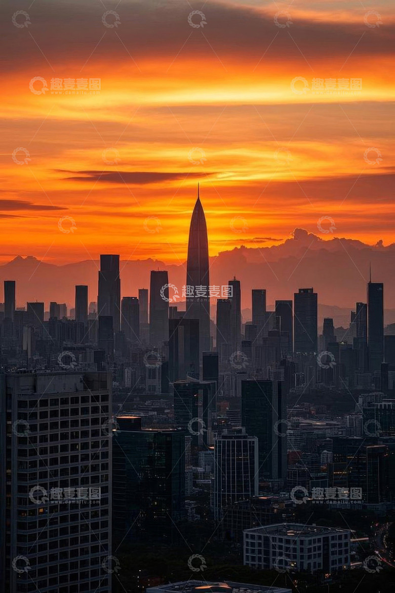 深圳城市高楼日落全景