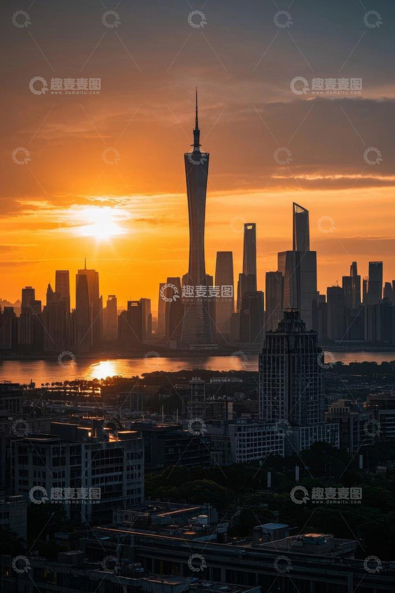 高清大图下载【趣麦麦图】广州日落时分城市建筑景观